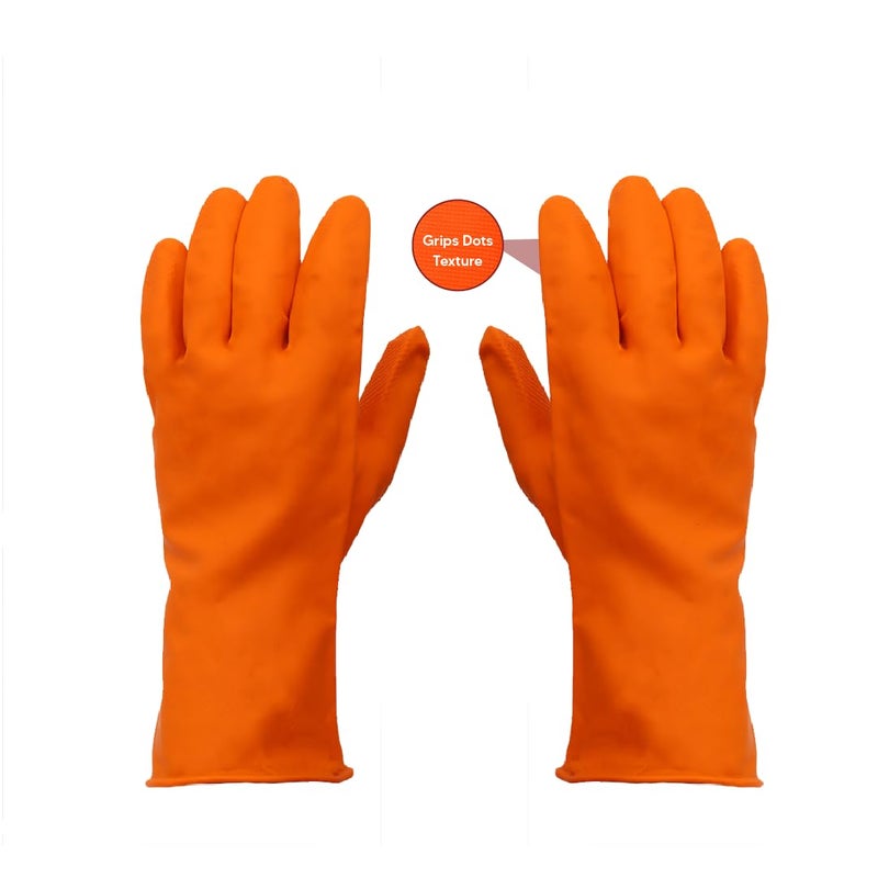 ETS Handpro ETSHandPro Premium Orange Rubber Cleaning Gloves Reusable Gloves for Cleaning Chemicals Detergents Resistant Pack of 6Hand Gloves for Dish Washing Gardening Cleaning  - Image 2