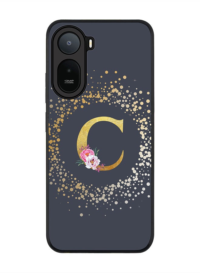 Stylizedd Rugged Case for Xiaomi Redmi A7 Pro 4G / Poco C81 / Poco C81 Pro / Poco C85x 5G- Slim Fit Hybrid Rubber Cover Floral Monogram - R (Light Grey)