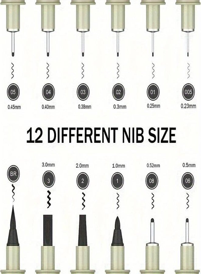 Amitasha 12 Pieces Black Fine Point Pens Set with Different Nib Sizes – Extra Fine Point Type for Calligraphy, Drawing, Writing, Designing, Comic, Waterproof & Quick Drying - Image 4
