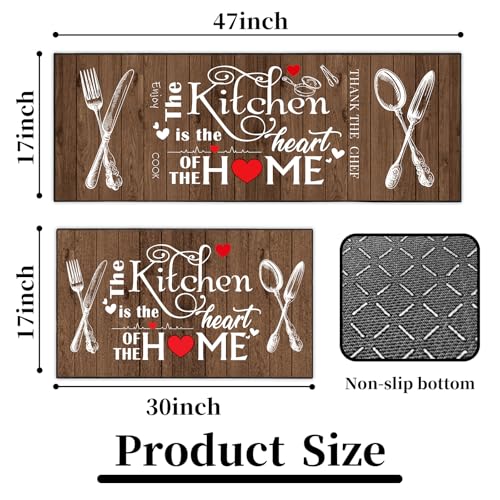 JWXCBIM 2 Piece Farmhouse Kitchen Rug Set, Brown and White Rustic Vintage Style Theme Decor Kitchen Rugs, Absorbent Washable Floor Mats, Home Indoor Runner Carpet 17x30+17x47 Inches - Image 4