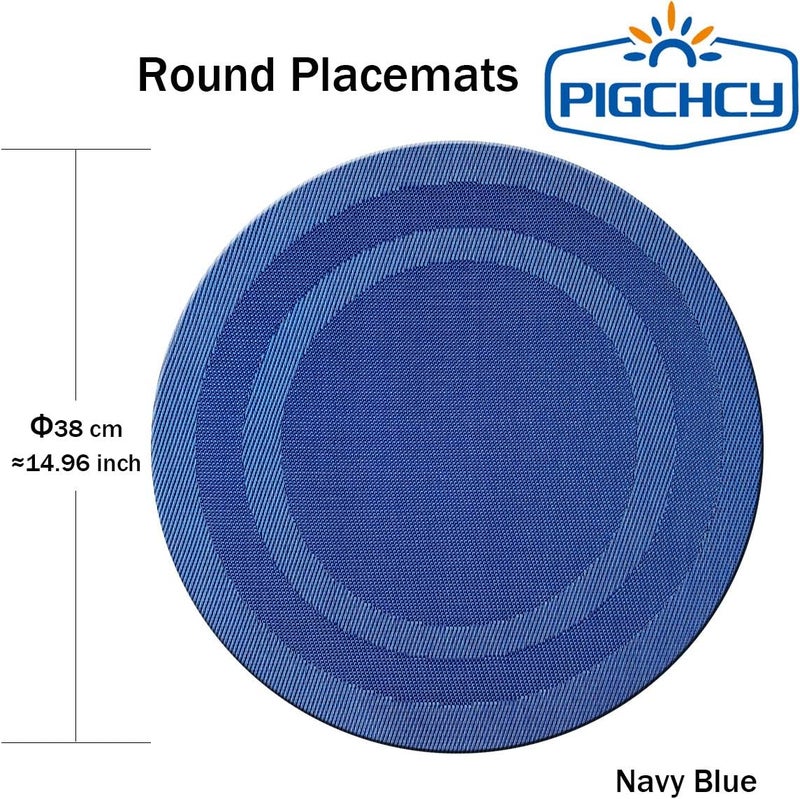 pigchcy Round Placemat Set of 6 Heat Resistant Vinyl Washable Kitchen 15 inch Placemats for Home Indoor Outdoor Party (Navy Blue) - Image 2