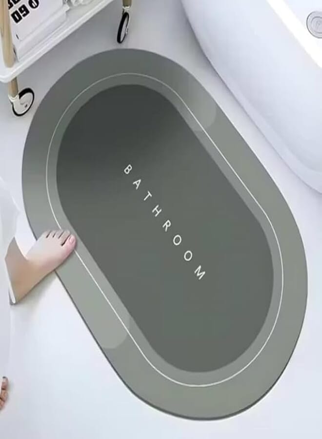 Oval non-slip bath mat, water-absorbent mat | Non-slip for home and office (60 x 40 cm) Green
