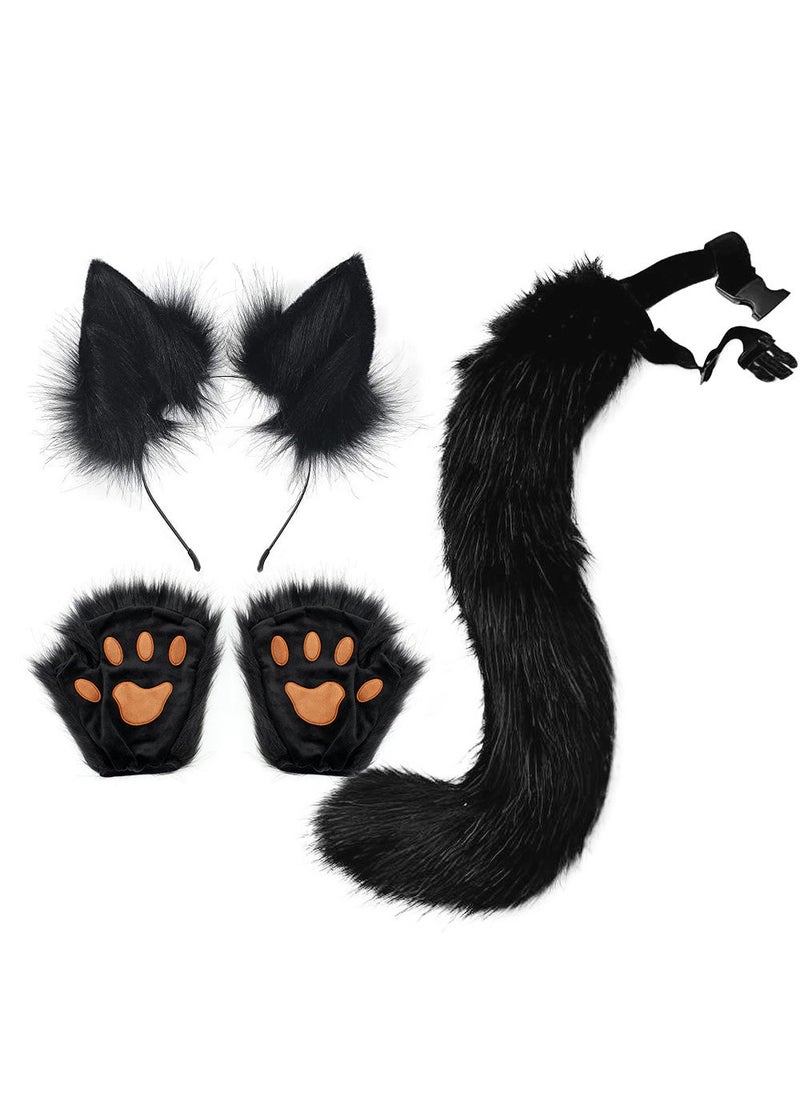 Fox Ears Tail Set Cosplay Gloves Black - Image 1