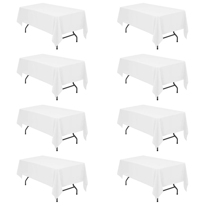 BRILLMAX 8 Pack White Tablecloths for 6 Foot Rectangle Tables 60 x 102 Inch  6ft Rectangular Bulk Linen Polyester Fabric Washable Cloth Cover for Wedding Reception Banquet Birthday Party