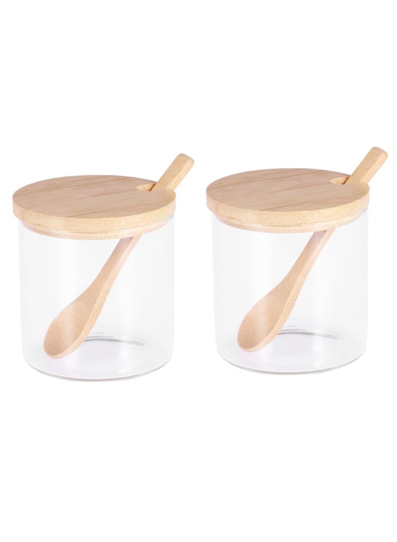 2Pcs Glass Seasoning Jars with Spoon and Lid Spice Containers for Condiments Oil Vinegar Spices for Kitchen Use 
