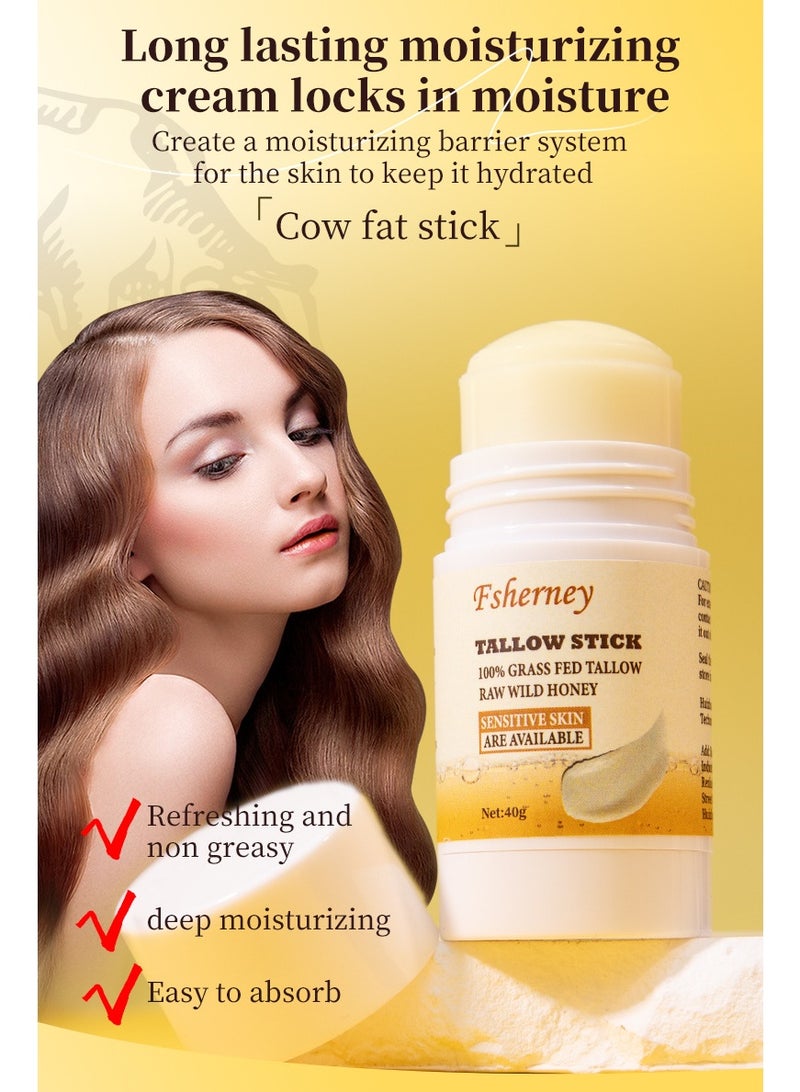 Fsherney Natural Beef Tallow Moisturiser Stick, Moisturizing Hydrates Dry Skin, Hydrating Nourishing Firming Beef Tallow Face Cream Body Cream, Wrinkle Defense Beef Tallow for Skin, Moisturiser Face Women 40g - Image 4