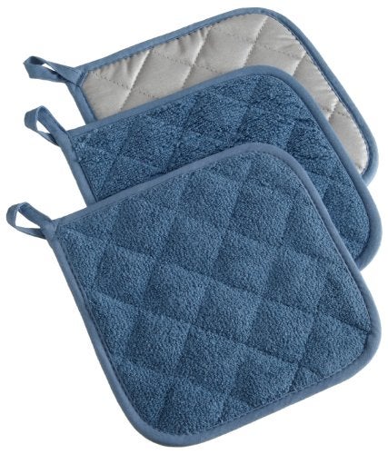 DII Basic Terry Collection Quilted 100 Cotton Potholder Blue 3 Piece