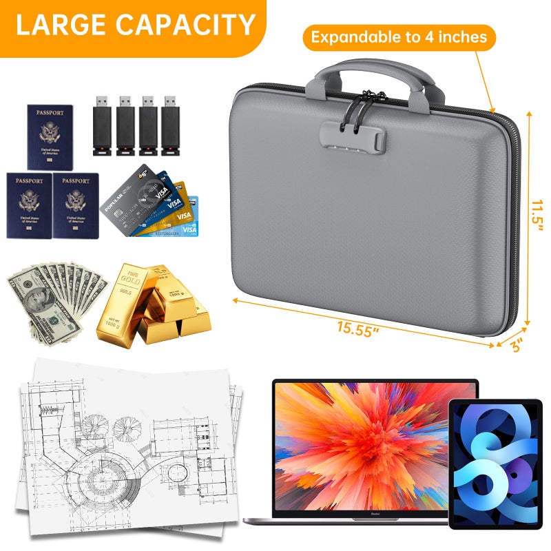 DocSafe Fireproof File Organizer with Lock, Hard-Shell Case Fireproof Document Box with 13 Pocket Accordion File Folder, Portable Home Office Travel Safe Storage for Important Documents Laptop Beige - Image 4