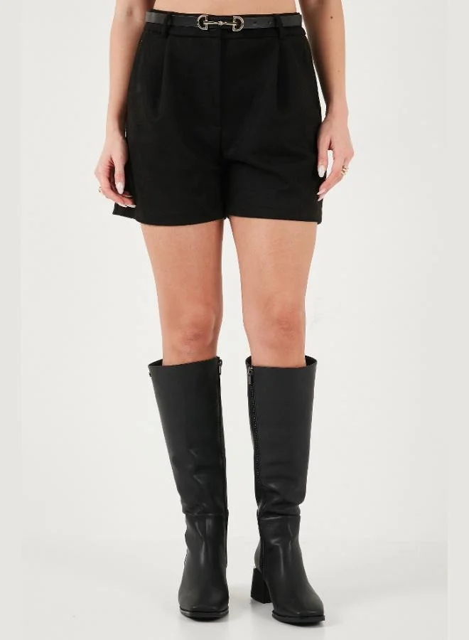 Lela Lela Regular Fit High Waist Suede Textured Pleated Shorts Women's Shorts 6522022