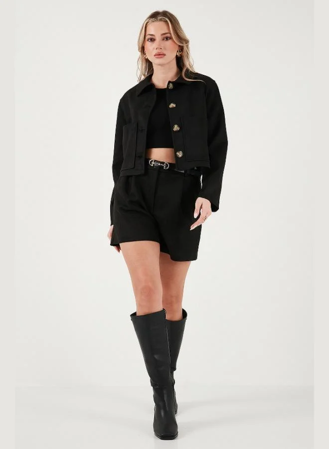 Lela Lela Regular Fit High Waist Suede Textured Pleated Shorts Women's Shorts 6522022