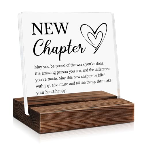 PUVOXHO Next Chapter Definition Acrylic Sign with Wooden Stand, New Start Gifts for Leader Manager Advisor Mentor Colleague, Farewell Appreciation Leaving Goodbye Gifts for Coworker Friend - Image 1
