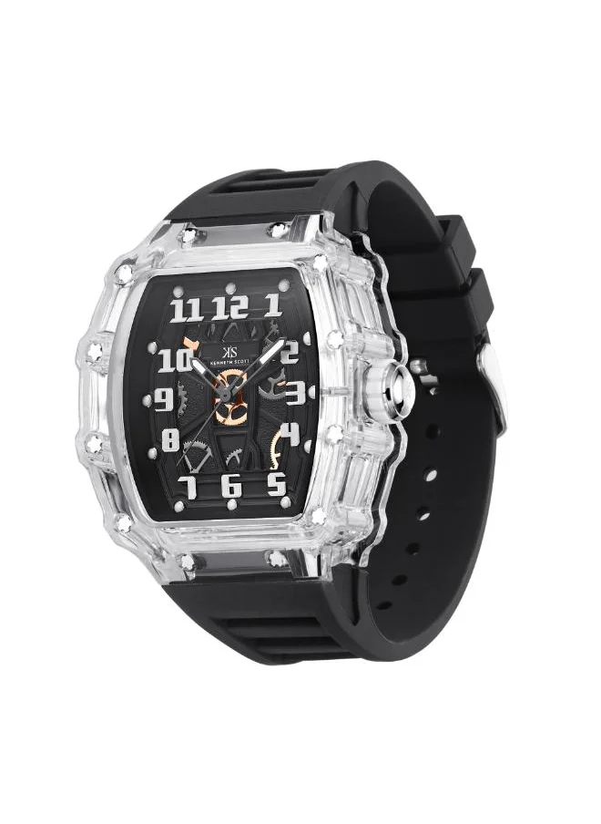 KENNETH SCOTT Men's Analog Display Watch With Black Silicone Strap - K25009-SSBX
