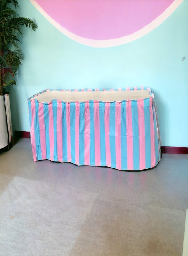 Oojami 4 Pack Light Blue & Light Pink Striped Table Skirt Baby Shower Decorations - Image 4