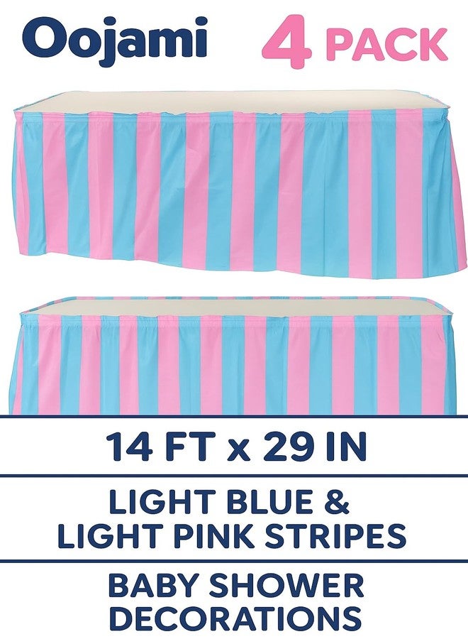Oojami 4 Pack Light Blue & Light Pink Striped Table Skirt Baby Shower Decorations - Image 2