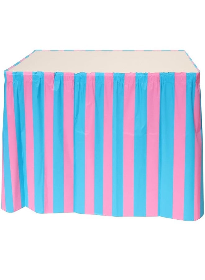 Oojami 4 Pack Light Blue & Light Pink Striped Table Skirt Baby Shower Decorations - Image 1