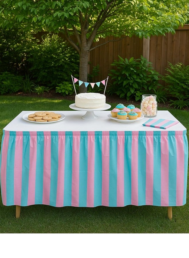 Oojami 4 Pack Light Blue & Light Pink Striped Table Skirt Baby Shower Decorations - Image 3