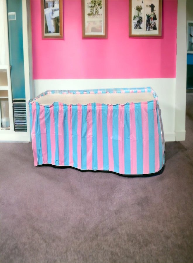 Oojami 4 Pack Light Blue & Light Pink Striped Table Skirt Baby Shower Decorations - Image 5