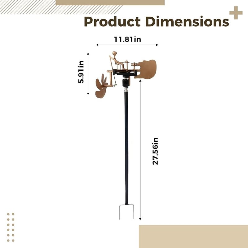 عتيق ذهبي معدني نحاسي طاحونة هواء طبّال دوّار زينة حديقة دوّارة - Image 4