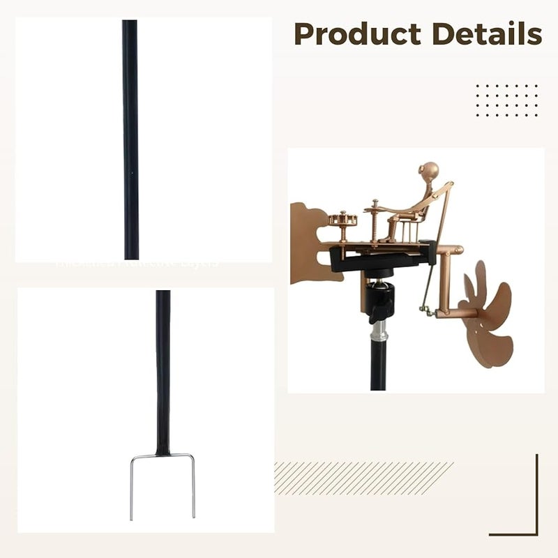 عتيق ذهبي معدني نحاسي طاحونة هواء طبّال دوّار زينة حديقة دوّارة - Image 5