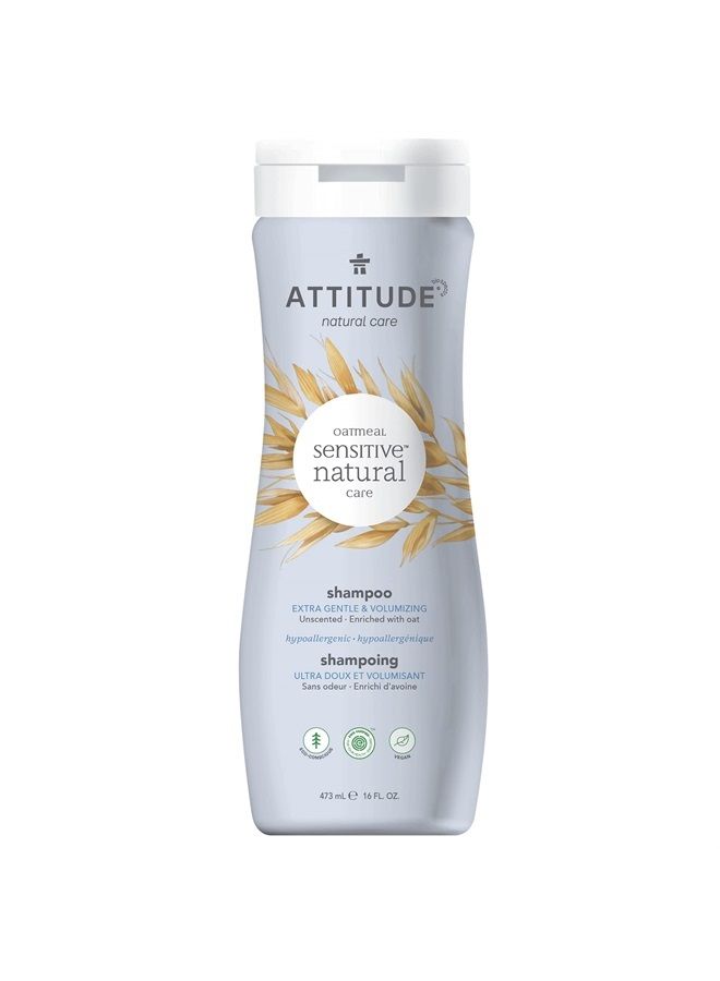 Attitude Extra Gentle and Volumizing Shampoo for Sensitive Skin Enriched with Oat, EWG Verified, Hypoallergenic, Vegan and Cruelty-free, Unscented, 16 Fl Oz