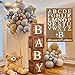 FengRise Brown Baby Balloon Boxes with 27 Letters 4 Pcs Wooden Grain Baby Shower Blocks and AZB Letters Woodland and Teddy Bear Decoration for Baby Shower Gender Reveal 1st Birthday Party Backdrop - Image 3