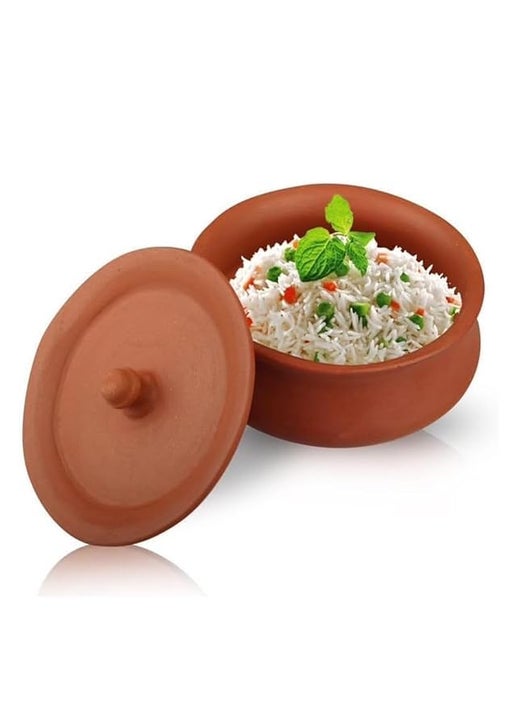 Handi for Cooking and Serving with Lid Serving Bowl Wooden Spatula Combo Clay Pot Terracotta Handmade Mud Mitti Ke Bartan Pot Uncoated Pottery Storage Earthen India 5Litre Lightweight & Durable