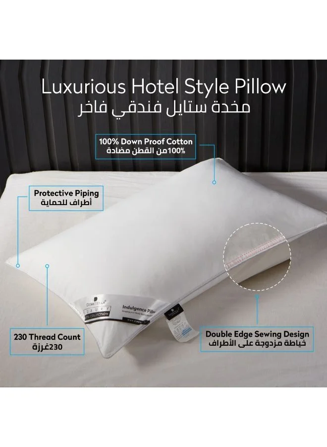 Donetella Cotton Pillow 1 Piece 1600 Gm King Size Bed Pillow 50x75 Cm Hotel Style Double Edge Stitched Premium Gel Fiber Soft Loft White