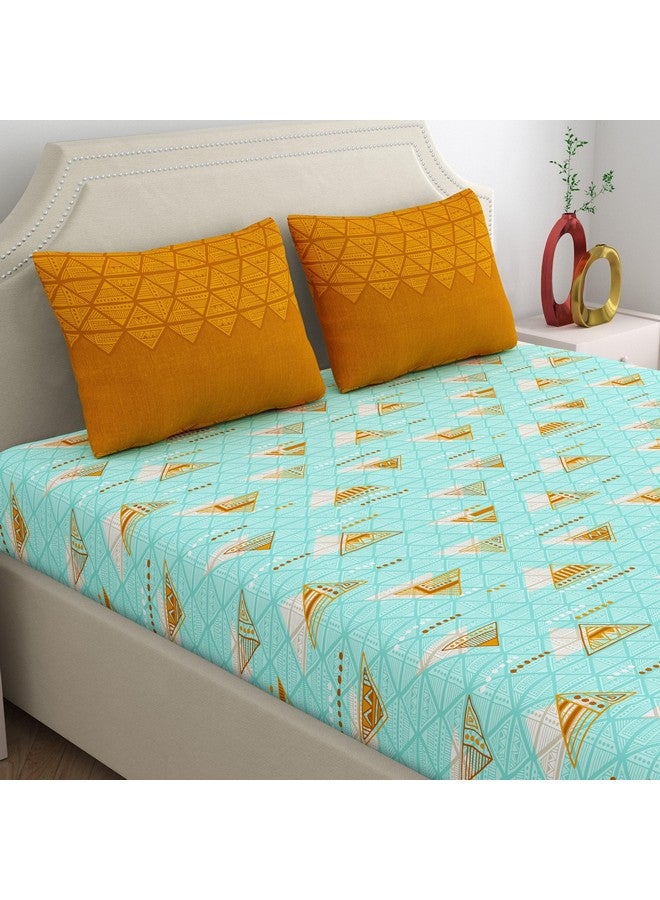 Home Ecstasy 100% Cotton Double Bedsheet with 2 Pillow Covers, 140 TC Geometric Sea Green for Double Bed (7.3ft X 7.7ft) - Image 1