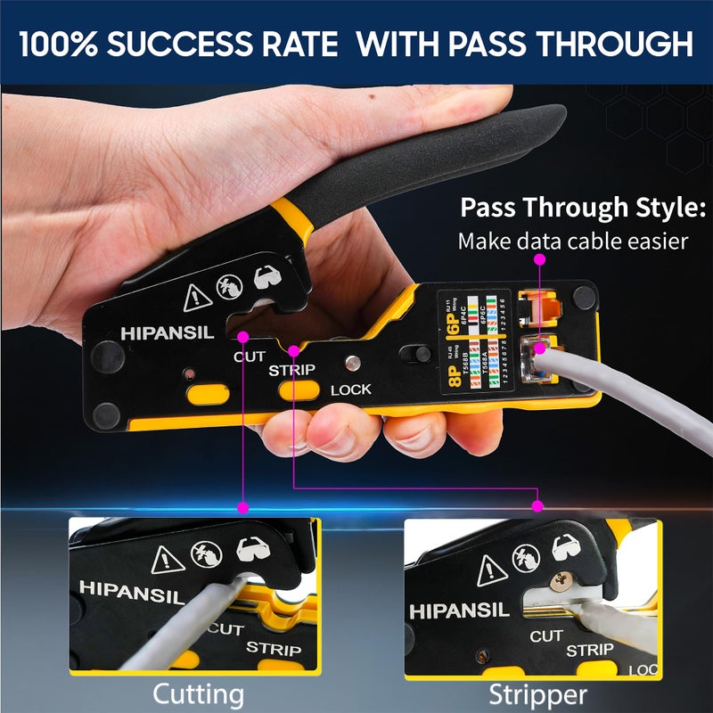 HIPANSIL RJ45 Crimp Tool, Ethernet Crimper Tool Kit With CARRYING CASE, All-In-One Pass Through Network Cable Tool For Cutting, Stripping, Crimping Cat5 Cat6 RJ45 RJ11 RJ12 â€“ Ideal For Home DIY, IT Technicians - Image 5