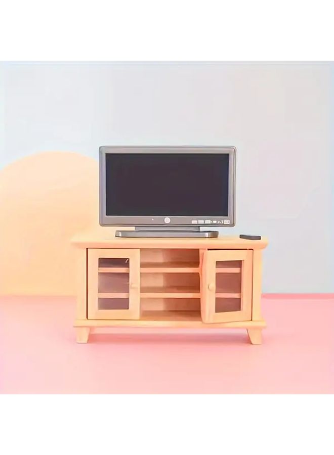 1 12 Scale Miniature TV Cabinet Model Realistic Dollhouse TV Stand With Open Shelves Vintage Living Room Decorations Diorama Accessories Photography Props Collectible Tiny Furniture For Doll House - Image 1