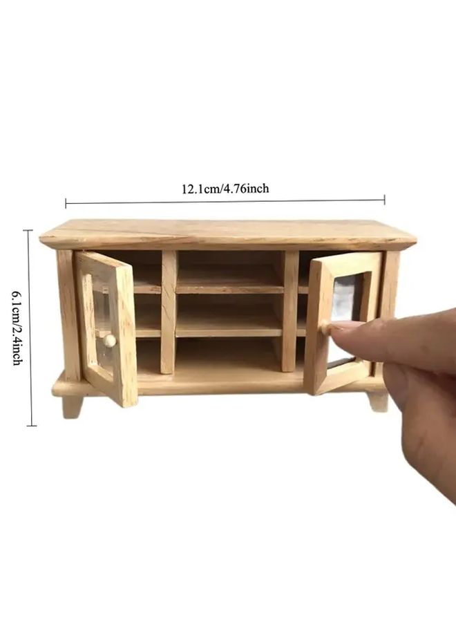 1 12 Scale Miniature TV Cabinet Model Realistic Dollhouse TV Stand With Open Shelves Vintage Living Room Decorations Diorama Accessories Photography Props Collectible Tiny Furniture For Doll House - Image 3