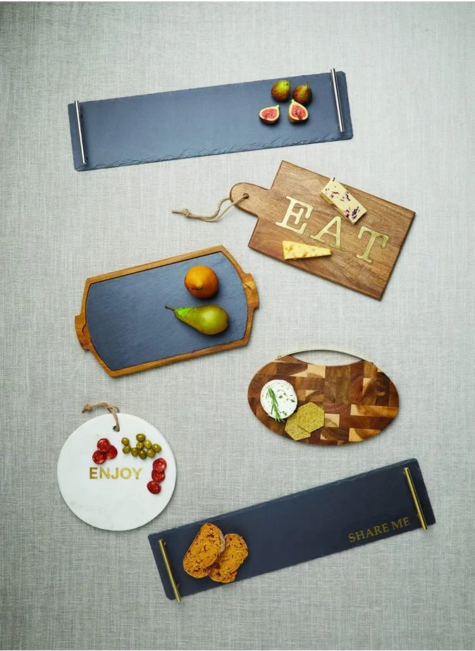 1Chase 1CHASE Natural Stone Slate Serving Tray With Silver Metal Handle, Serving Platter,Cheese Board,Charcuterie Boards for Cheese, Meats, Appetizers, Dried Fruits- Display Chalkboard (35X15 CM)