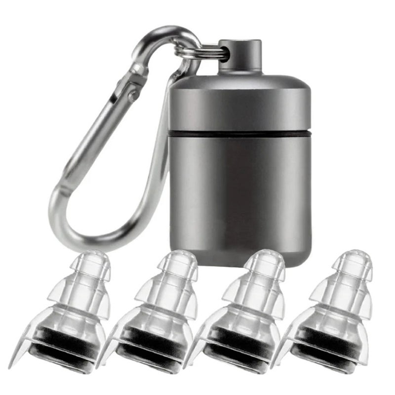Generic Noise Cancelling Earplugs with Waterproof Case Two Pair Black Earplugs Scrub Gun Grey Aluminum Bottle