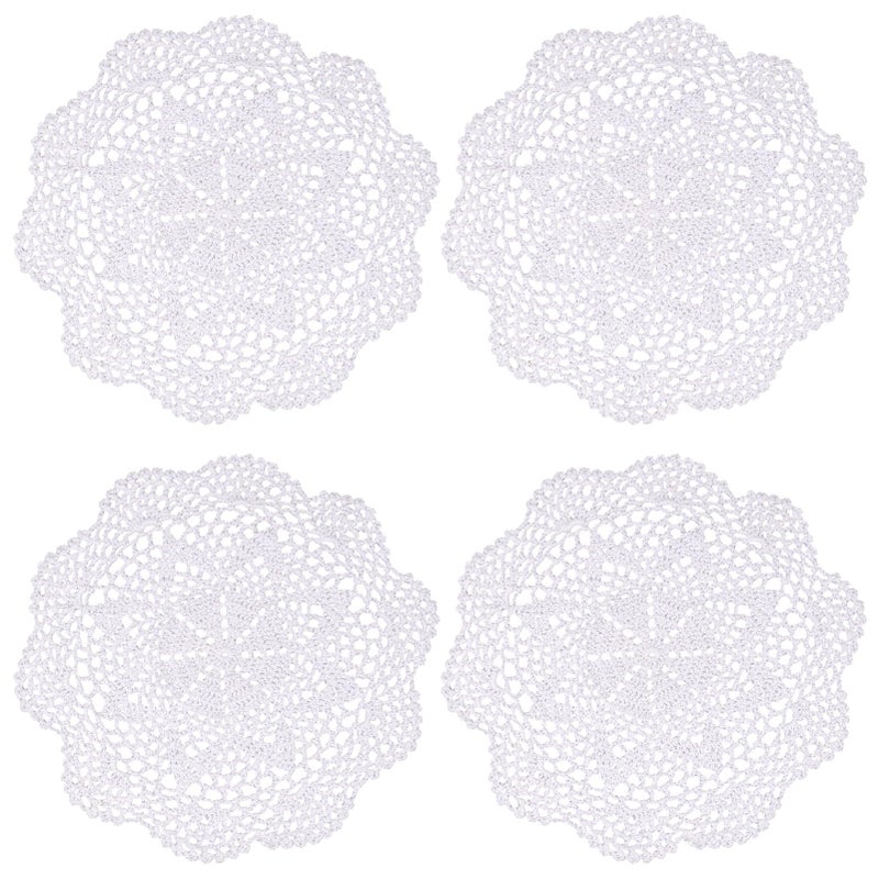 kilofly Crochet Cotton Lace Table Placemats Doilies Value Pack 4pc Roma White 10 inch