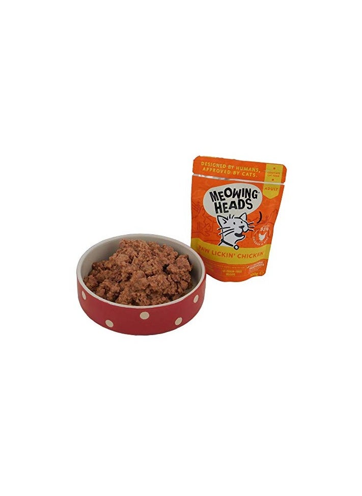 MEOWING HEADS - Wet Cat Food - Paw Lickin' Chicken - 93% Natural Chicken Pouches with No Artificial Flavours, Grain-Free Recipe (10 x 100 g) - Image 1