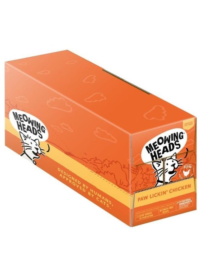 MEOWING HEADS - Wet Cat Food - Paw Lickin' Chicken - 93% Natural Chicken Pouches with No Artificial Flavours, Grain-Free Recipe (10 x 100 g) - Image 1