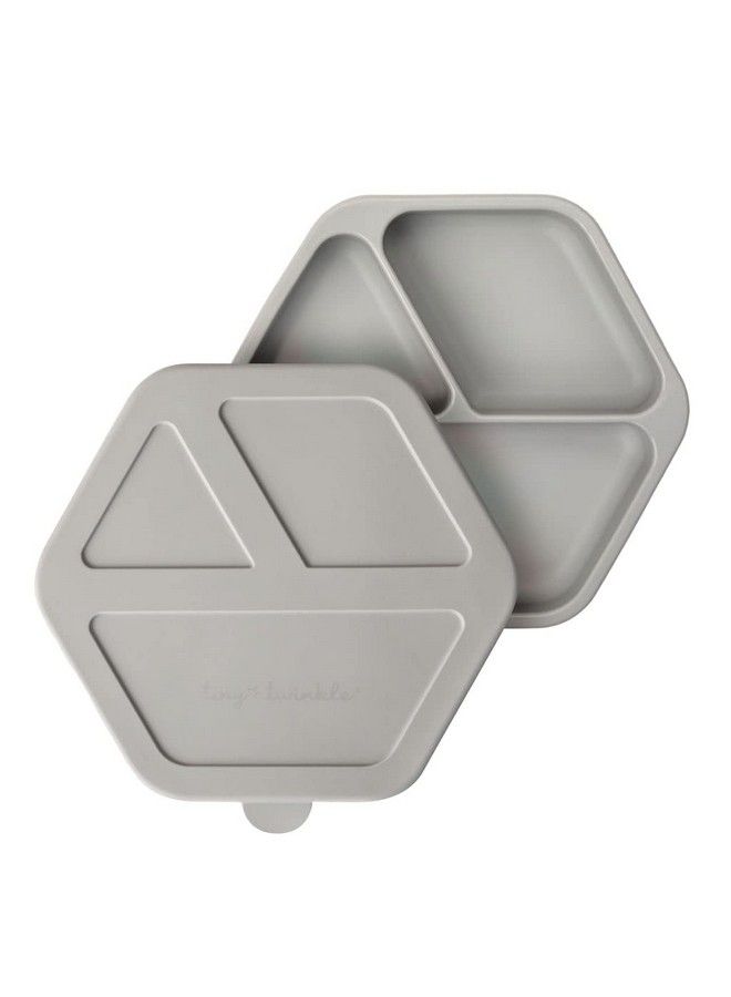 Tiny Twinkle Silicone Suction Baby Plate Suction Grip Divided Dish For First Foods And Selffeeding Toddlers Baby Led Weaning Supplies For Independent Eating (Grey Plate With Lid)  - Image 1