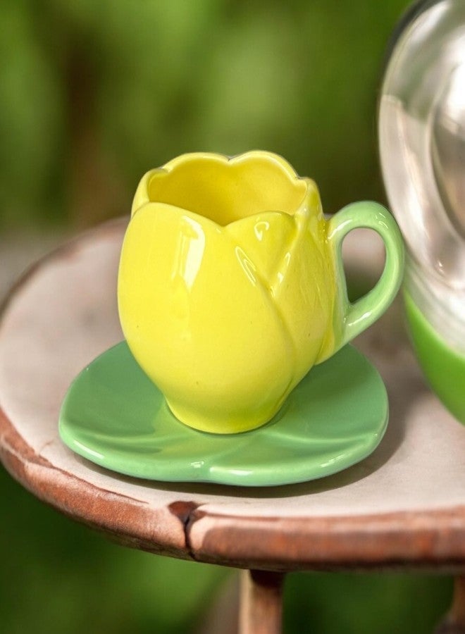 BACKKSPACE RETAIL Ceramic Mug with Unique Lotus Design with Saucer Desert Plate - 350ml | Yellow | Perfect for Coffee Tea Milk | Microwave and Dishwasher Safe | Ideal for Home, Office, Gifting, Diwali - Image 2