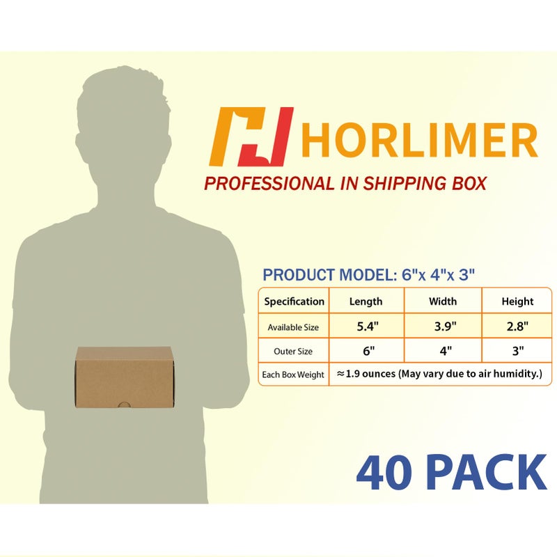 HORLIMER 6x4x3 inches Shipping Boxes Set of 40, Brown Corrugated Cardboard Box for Mailing, Packaging, Small Business - Image 2