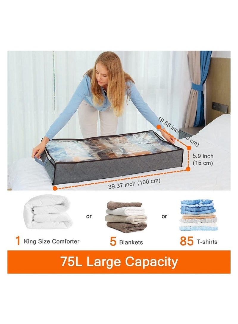 4PCS Under Bed Storage Containers, Large Capacity Foldable Underbed Storage Bags Organizer, Clothes Storage Bins with Clear Window and Reinforced Handles for Blanket, Comforter, Bedding, Toys - Image 2