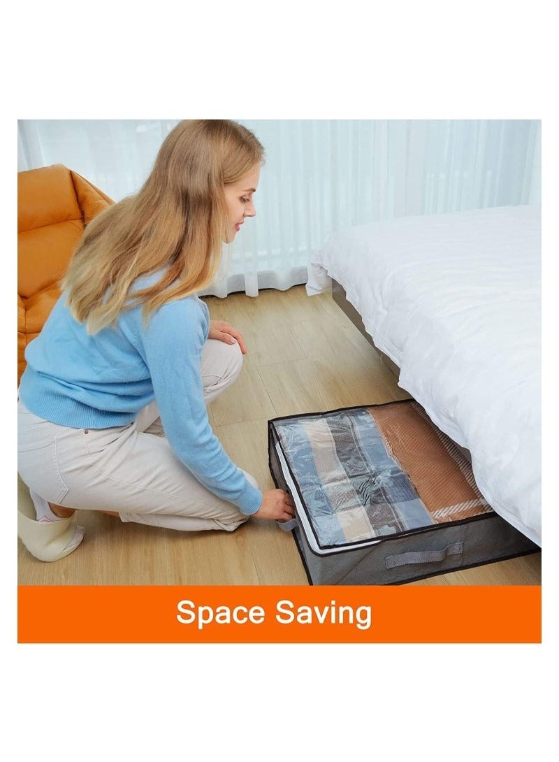 4PCS Under Bed Storage Containers, Large Capacity Foldable Underbed Storage Bags Organizer, Clothes Storage Bins with Clear Window and Reinforced Handles for Blanket, Comforter, Bedding, Toys - Image 3