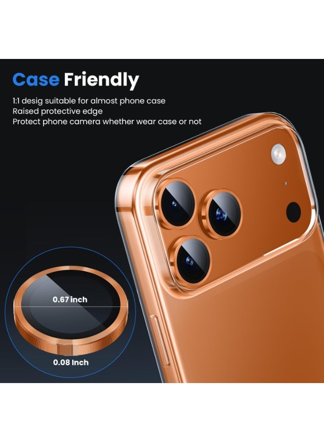 أكاليكس واقي عدسة الكاميرا - لهاتف iPhone 17 Pro، مقاوم للكسر فائق الدقة 9H من الزجاج المقوى لشاشة iPhone مع حلقة معدنية، مضاد لبصمات الأصابع ومقاوم للخدش (برتقالي) - Image 5