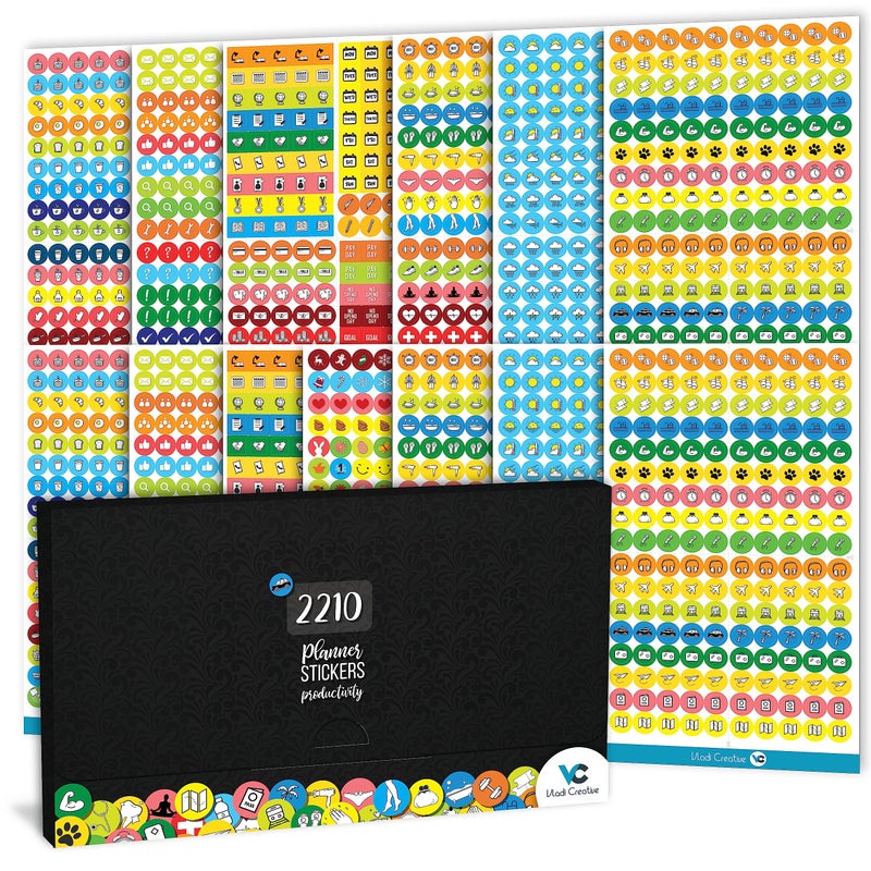 Vladi Creative Mini Planner Stickers 2210 Pcs 14 Sheets Decorative ProductivityBoosting Colorful Stickers for Journals Calendars Scrapbooking Time Management DIY Planner Decoration