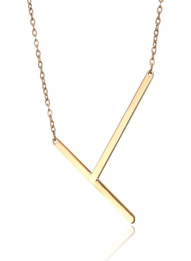RINHOO Stainless Steel Gold Initial Alphabet 26 Letters Script Name Pendant Chain Necklace from A-Z(T) - Image 1