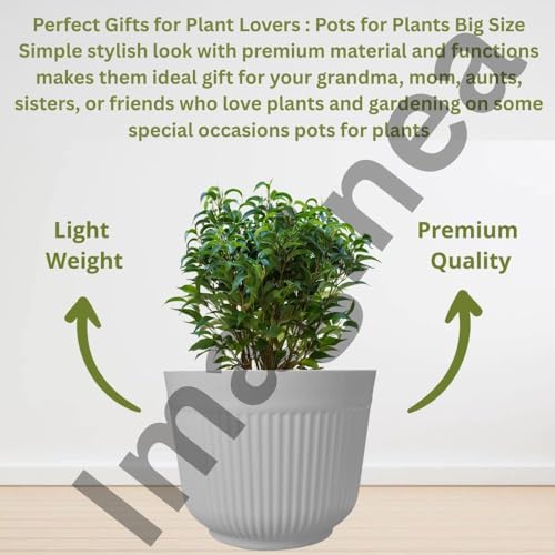 IMAGINEA 12 Inch Flower Pot Big Size Planters Plastic Durable Large Gamla Decorative Indoor Outdoor Gardening Pots for Home Terrace Lawn Balcony Nursery (White, Pack of 6) - Image 3