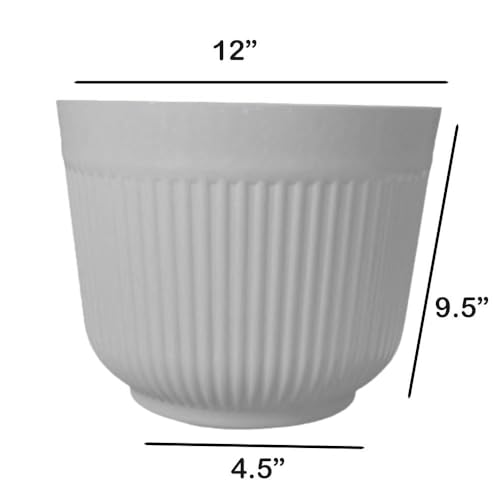 IMAGINEA 12 Inch Flower Pot Big Size Planters Plastic Durable Large Gamla Decorative Indoor Outdoor Gardening Pots for Home Terrace Lawn Balcony Nursery (White, Pack of 6) - Image 2