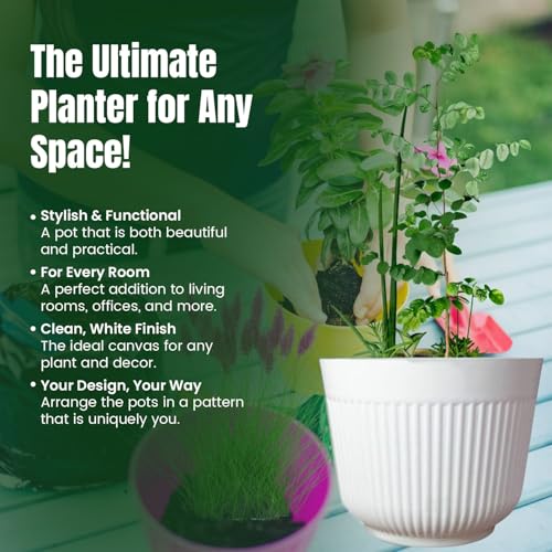 IMAGINEA 12 Inch Flower Pot Big Size Planters Plastic Durable Large Gamla Decorative Indoor Outdoor Gardening Pots for Home Terrace Lawn Balcony Nursery (White, Pack of 6) - Image 5