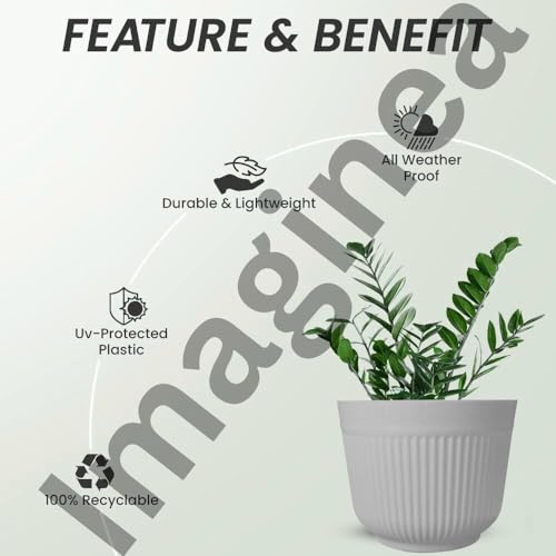 IMAGINEA 12 Inch Flower Pot Big Size Planters Plastic Durable Large Gamla Decorative Indoor Outdoor Gardening Pots for Home Terrace Lawn Balcony Nursery (White, Pack of 6) - Image 4