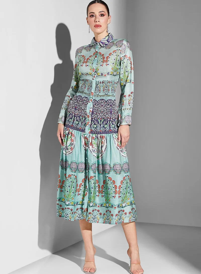 Threadz by Ajooni Button Detail Printed Dress