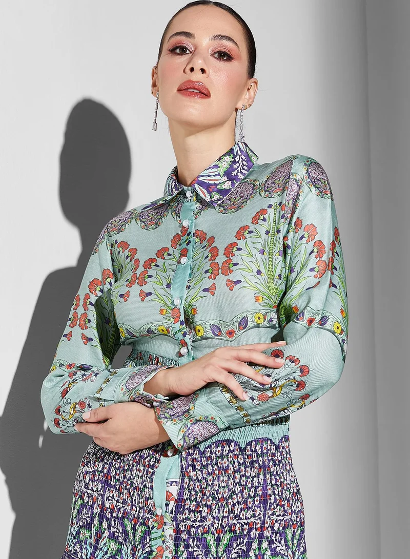 Threadz by Ajooni Button Detail Printed Dress